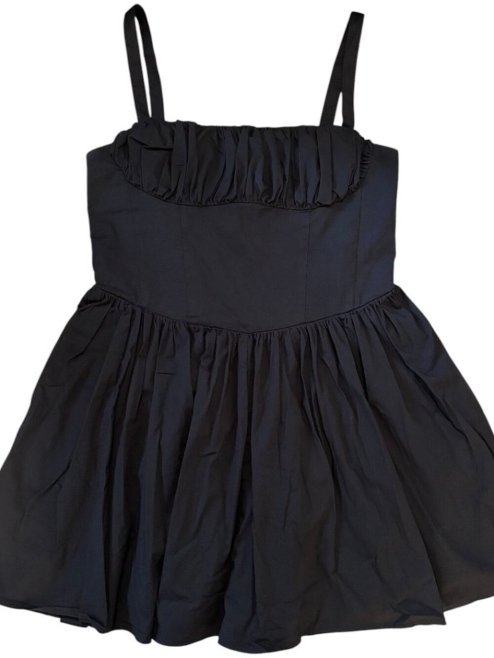 Zara Voluminous Poplin Little Black Babydoll Mini Dress Corset Ruched LBD Large